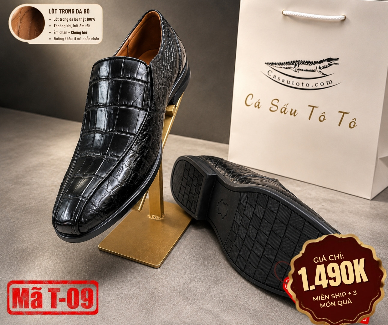 Giày Tây Da Cá Sấu Nam T-09 Da Bụng Cao Cấp | Chính Hãng Cá Sấu Tô Tô - Ảnh 3