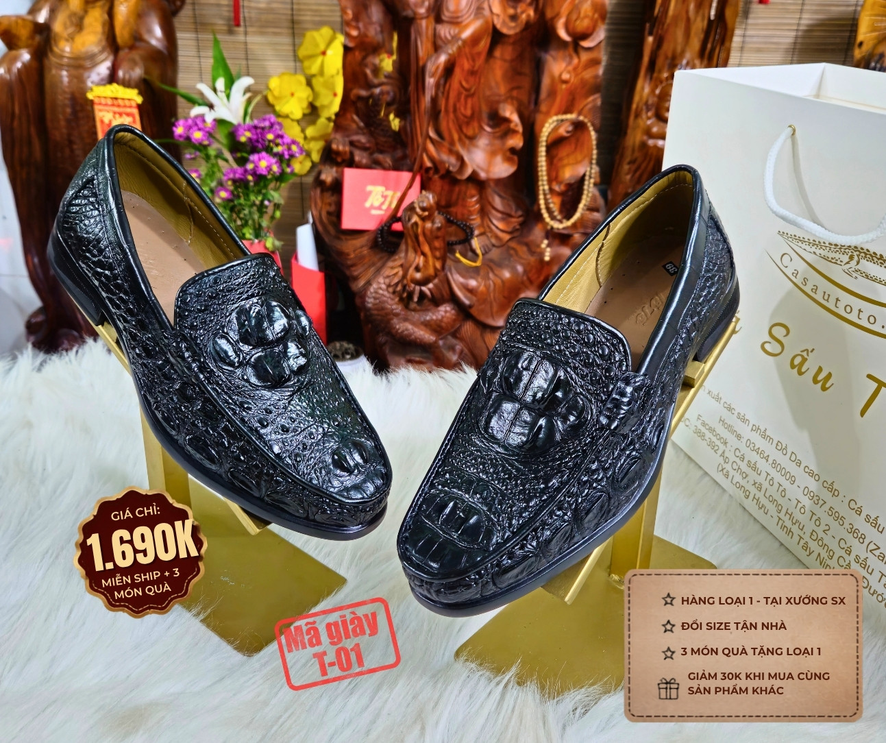 Giày Tây Da Cá Sấu Nam T-01 Da Gù Cao Cấp | Chính Hãng Cá Sấu Tô Tô - Ảnh 2