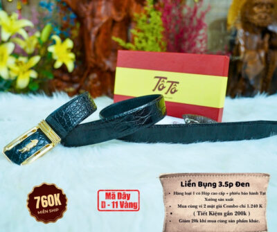 Thắt lưng da cá sấu liền bụng cao cấp màu Đen