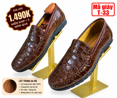 Giày Lười Da Cá Sấu Nam T-33 Da Bụng Nâu Cafe | Chính Hãng Cá Sấu Tô Tô