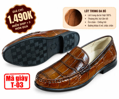 Giày Tây Da Cá Sấu Nam T-03 Da Bụng Nâu Cafe | Chính Hãng Cá Sấu Tô Tô