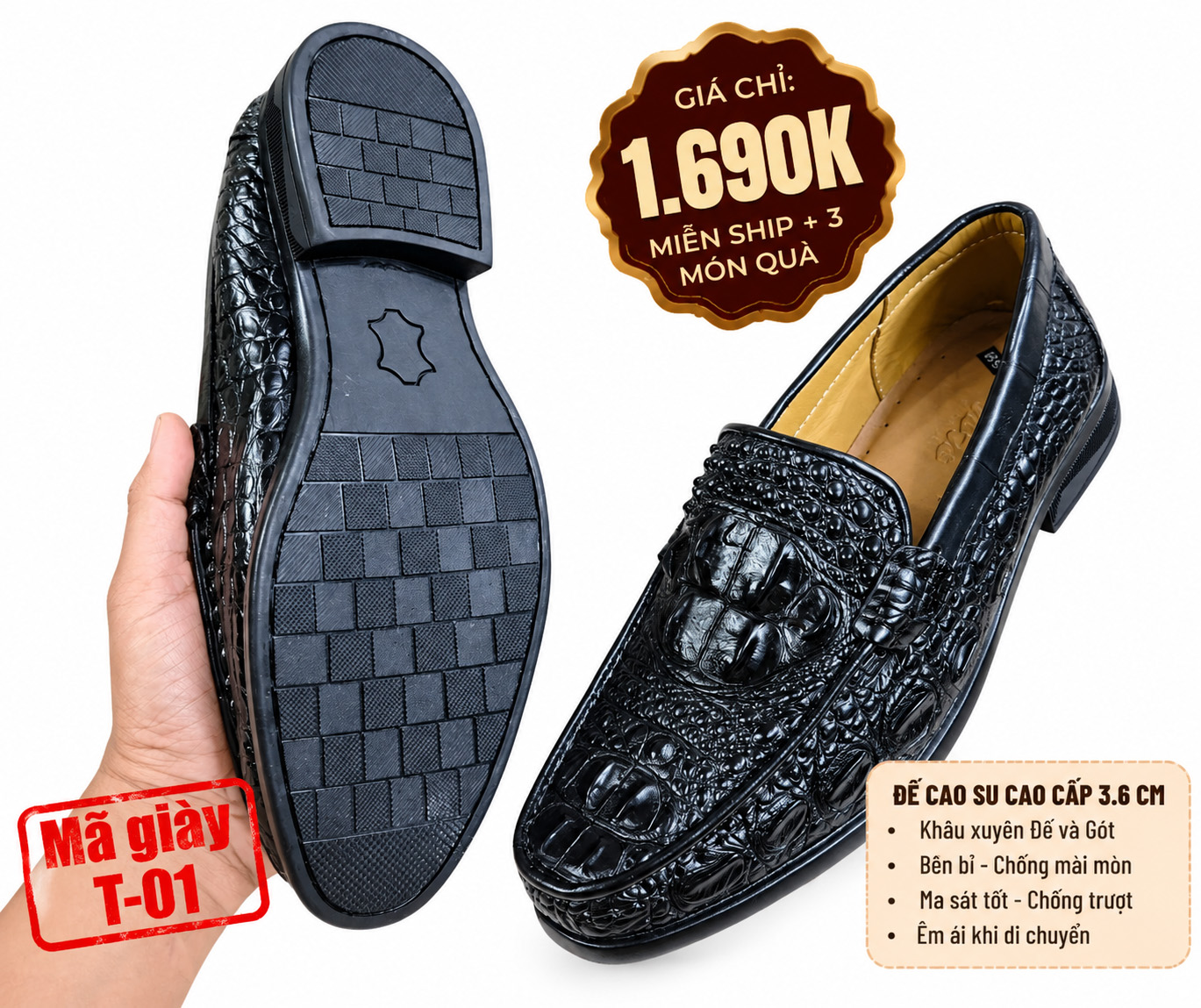 Giày Tây Da Cá Sấu Nam T-01 Da Gù Cao Cấp | Chính Hãng Cá Sấu Tô Tô