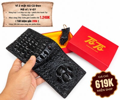 Ví Nam Da Cá Sấu 2 Mặt Gù Cá Đen V-07 Cao Cấp
