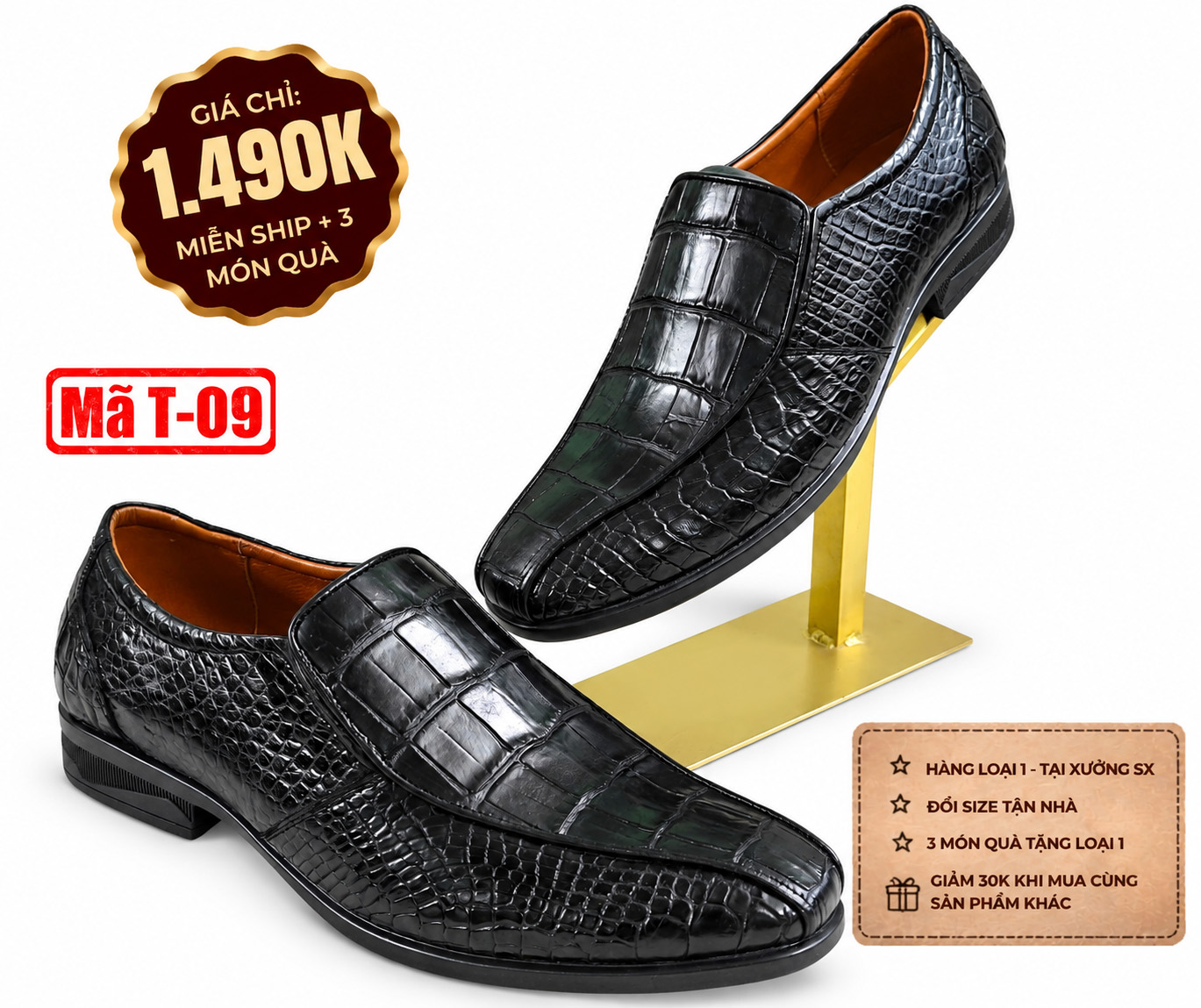 Giày Tây Da Cá Sấu Nam T-09 Da Bụng Cao Cấp | Chính Hãng Cá Sấu Tô Tô