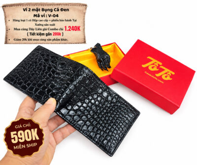 Ví Nam Da Cá Sấu 2 Mặt Bụng Cá Đen V-04 Cao Cấp