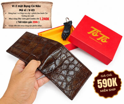 Ví Nam Da Cá Sấu 2 Mặt Bụng Cá Nâu V-03 Cao Cấp