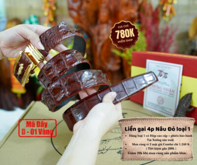 Thắt Lưng Da Cá Sấu Liền Gai Nâu Đỏ Cao Cấp